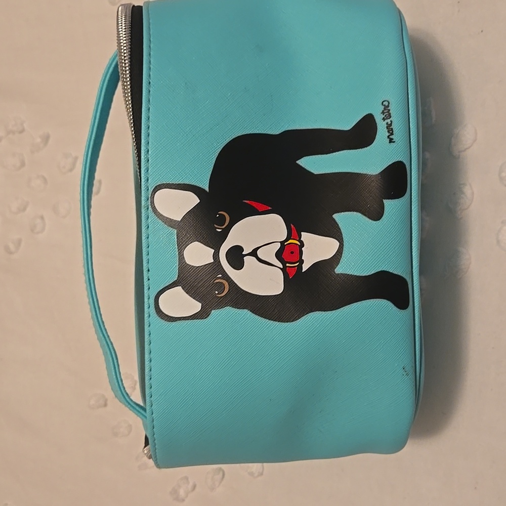 Marc Tetro Frenchie Cosmetic Case Bag Extra Large PVC. Saffiano Aqua.